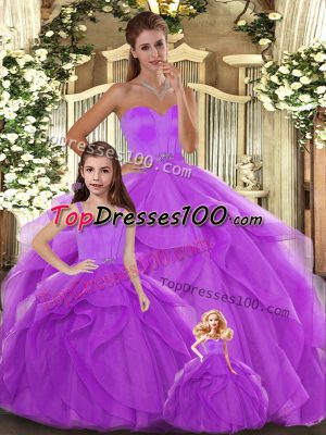 Deluxe Beading and Ruffles Quince Ball Gowns Lilac Lace Up Sleeveless Floor Length