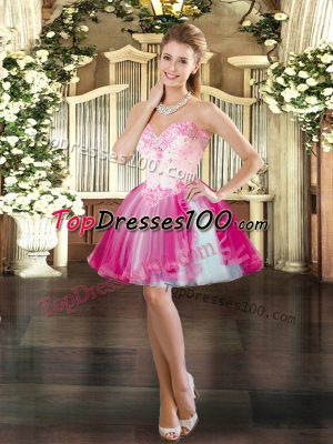 Sophisticated Fuchsia Sleeveless Tulle Lace Up Homecoming Dress for Prom and Party