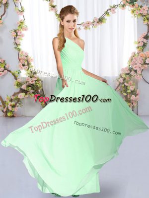 Floor Length Apple Green Dama Dress for Quinceanera One Shoulder Sleeveless Lace Up