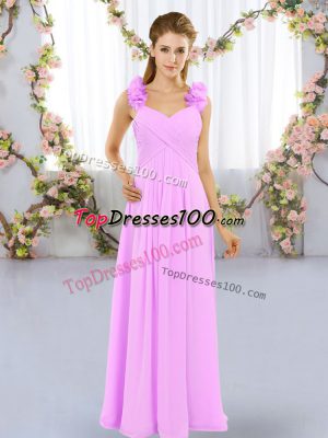 Suitable Lilac Straps Neckline Hand Made Flower Quinceanera Court Dresses Sleeveless Lace Up