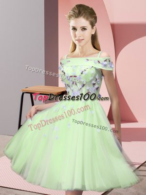 Great Off The Shoulder Short Sleeves Damas Dress Knee Length Appliques Yellow Green Tulle