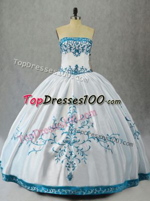 Hot Selling Floor Length Aqua Blue Quinceanera Gown Strapless Sleeveless Lace Up