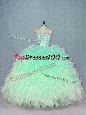 Custom Made Floor Length Teal Sweet 16 Dresses Organza Sleeveless Beading and Ruffles