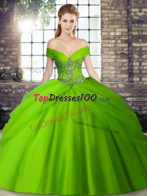 Off The Shoulder Neckline Beading and Pick Ups Quinceanera Gown Sleeveless Lace Up
