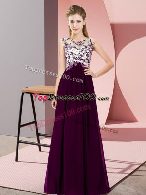 Ideal Dark Purple Zipper Court Dresses for Sweet 16 Beading and Appliques Sleeveless Floor Length