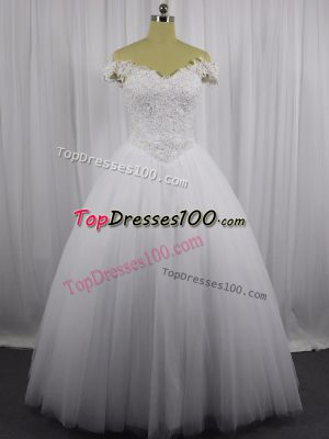 Sleeveless Beading and Lace Lace Up Wedding Gown