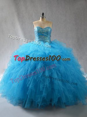 Traditional Floor Length Ball Gowns Sleeveless Baby Blue Quinceanera Dress Lace Up