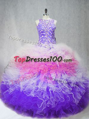 Fine Multi-color Scoop Neckline Beading and Ruffles Quince Ball Gowns Sleeveless Zipper