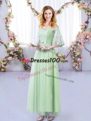 Custom Designed Floor Length Empire Half Sleeves Apple Green Bridesmaid Dresses Side Zipper