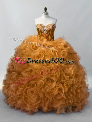 Gold Sleeveless Sequins Sweet 16 Quinceanera Dress