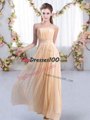 Peach Court Dresses for Sweet 16 Strapless Sleeveless Sweep Train Lace Up