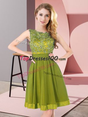 Olive Green Chiffon Backless Scoop Sleeveless Mini Length Court Dresses for Sweet 16 Beading and Appliques