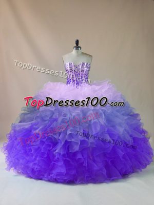 Flirting Multi-color Sweetheart Lace Up Beading and Ruffles Quince Ball Gowns Sleeveless