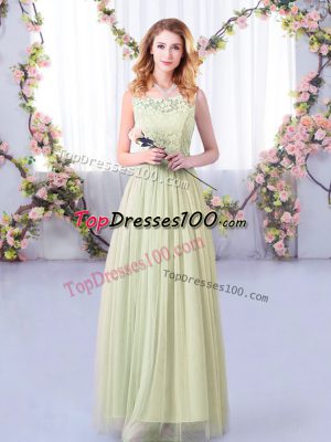 Sumptuous Empire Damas Dress Yellow Green Scoop Tulle Sleeveless Floor Length Side Zipper