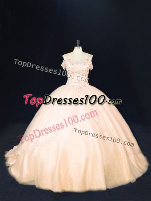 Sleeveless Court Train Beading Zipper Sweet 16 Quinceanera Dress