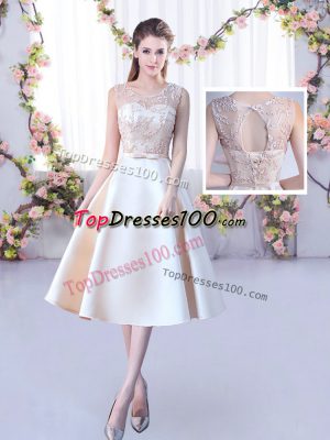Tea Length A-line Sleeveless Champagne Quinceanera Dama Dress Lace Up