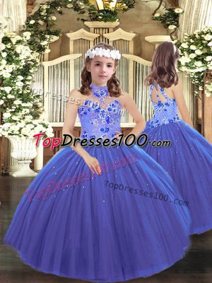 Halter Top Sleeveless Lace Up Child Pageant Dress Blue Tulle