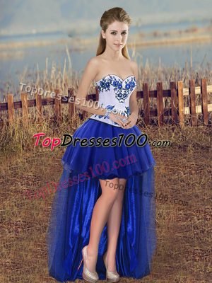 Enchanting Royal Blue Sweetheart Neckline Embroidery Homecoming Dresses Sleeveless Lace Up