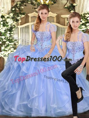 Lavender Strapless Neckline Beading and Ruffles Quinceanera Dress Sleeveless Lace Up