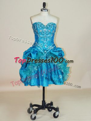 Custom Made Teal Taffeta Lace Up Pageant Dress for Teens Sleeveless Mini Length Beading and Pick Ups