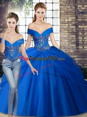 Excellent Sleeveless Brush Train Beading and Pick Ups Lace Up 15 Quinceanera Dress