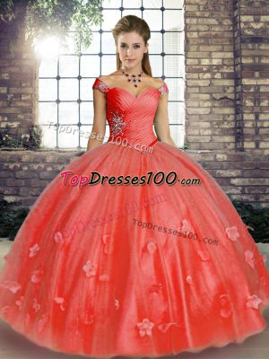 Off The Shoulder Sleeveless Tulle 15th Birthday Dress Beading and Appliques Lace Up