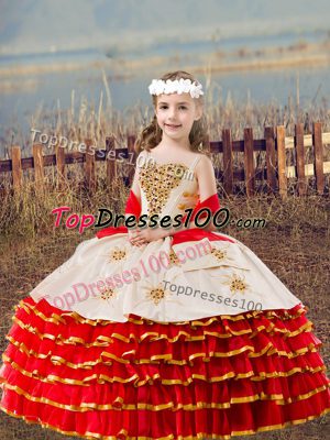 Wonderful Red Sleeveless Organza Lace Up Child Pageant Dress for Wedding Party