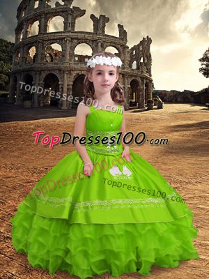 Yellow Green Straps Zipper Embroidery and Ruffled Layers Little Girls Pageant Dress Wholesale Sleeveless