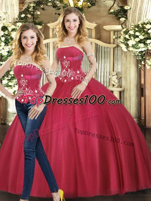 Flirting Red Sleeveless Beading Floor Length 15th Birthday Dress