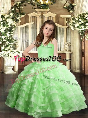 On Sale Sleeveless Organza Floor Length Lace Up Little Girl Pageant Dress in with Ruffled Layers