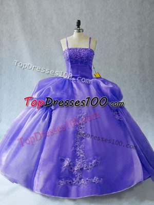 Flare Lavender 15th Birthday Dress For with Appliques Straps Sleeveless Lace Up