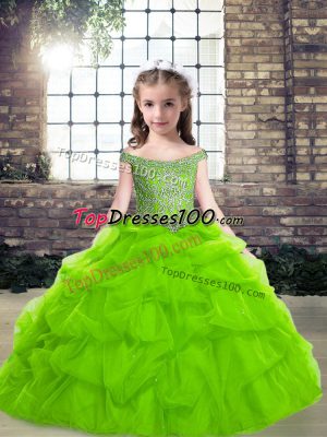 Organza Lace Up Off The Shoulder Sleeveless Floor Length Pageant Dress for Womens Beading and Pick Ups