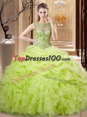 Glorious Organza Sleeveless Floor Length Sweet 16 Quinceanera Dress and Beading and Ruffles and Pick Ups