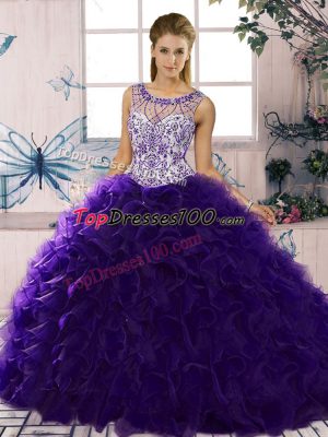 Pretty Floor Length Ball Gowns Sleeveless Purple Sweet 16 Dresses Lace Up