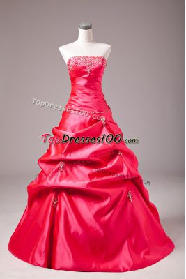 Strapless Sleeveless Lace Up 15th Birthday Dress Hot Pink Taffeta