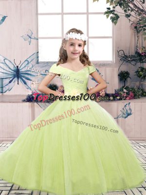 Yellow Green Sleeveless Tulle Lace Up Pageant Dress for Girls for Party and Wedding Party