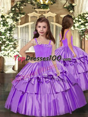 Popular Sleeveless Lace Up Floor Length Ruffled Layers Custom Made Pageant Dress