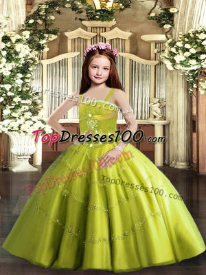 Dazzling Straps Sleeveless Lace Up Kids Pageant Dress Yellow Green Tulle