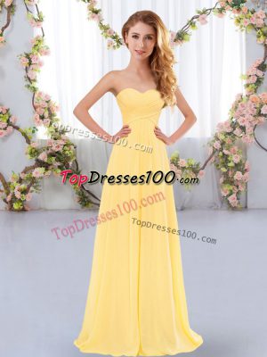 Custom Made Gold Empire Sweetheart Sleeveless Chiffon Floor Length Lace Up Ruching Bridesmaid Dresses