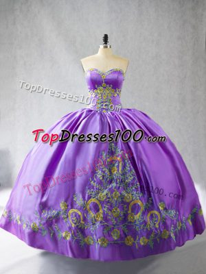 Clearance Embroidery Ball Gown Prom Dress Lavender Lace Up Sleeveless Floor Length