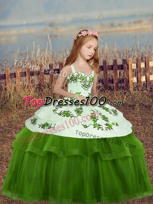Hot Selling Straps Sleeveless Lace Up Pageant Dress for Womens Green Tulle