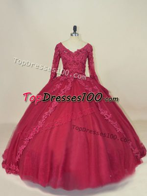 Simple Long Sleeves Lace Up Floor Length Lace and Appliques 15th Birthday Dress