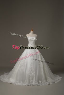 Sweetheart Sleeveless Tulle Bridal Gown Beading and Lace Court Train Lace Up