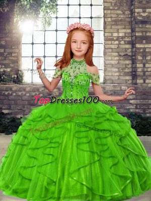 Luxurious Sleeveless Beading and Ruffles Lace Up Kids Formal Wear