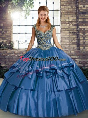 Artistic Floor Length Ball Gowns Sleeveless Blue Quinceanera Gowns Lace Up