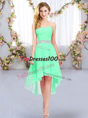New Style Sleeveless Chiffon High Low Lace Up Wedding Guest Dresses in Green with Belt