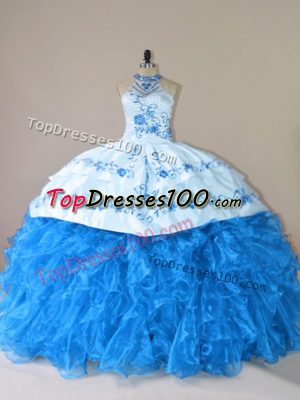 Sleeveless Court Train Embroidery and Ruffles Lace Up Quinceanera Dress