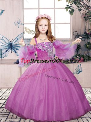 Custom Designed Lilac Lace Up Pageant Dress Toddler Beading Sleeveless Floor Length