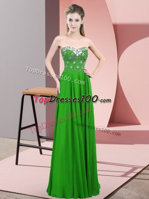 Custom Fit Sleeveless Floor Length Beading Zipper Prom Dress with Green