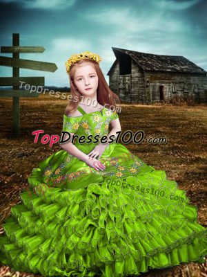 Fantastic Lace Up Off The Shoulder Embroidery and Ruffled Layers Little Girls Pageant Dress Wholesale Organza Short Sleeves